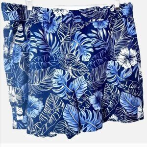 Talbots Nantucket Pull On Paperbag Linen Blend 5" Shorts Size M Navy Floral